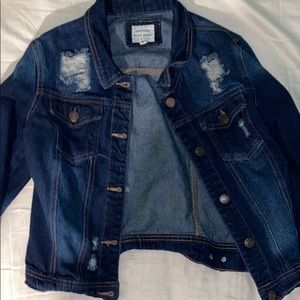 Dark wash distressed jean jacket